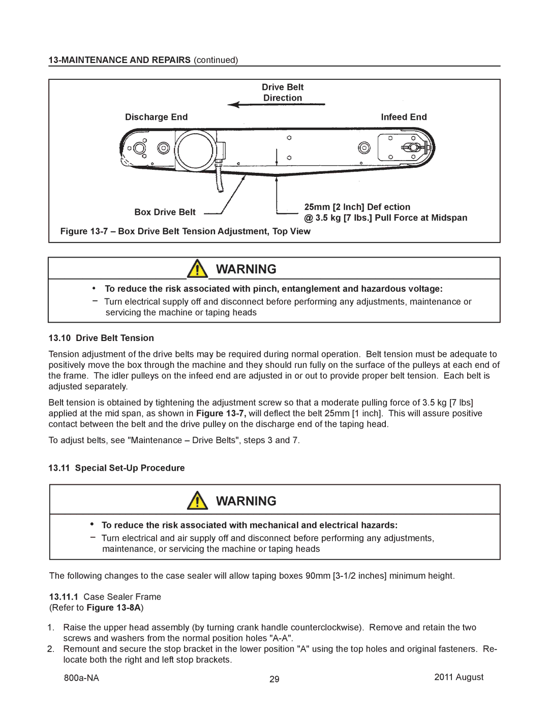 3M 800a manual Drive Belt Tension, Refer to -8A 