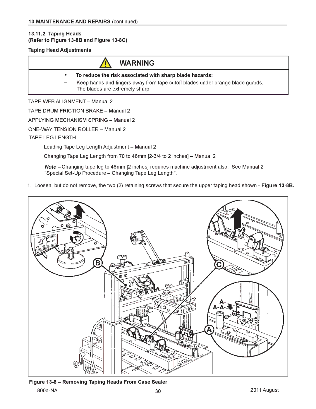 3M 800a manual Removing Taping Heads From Case Sealer 