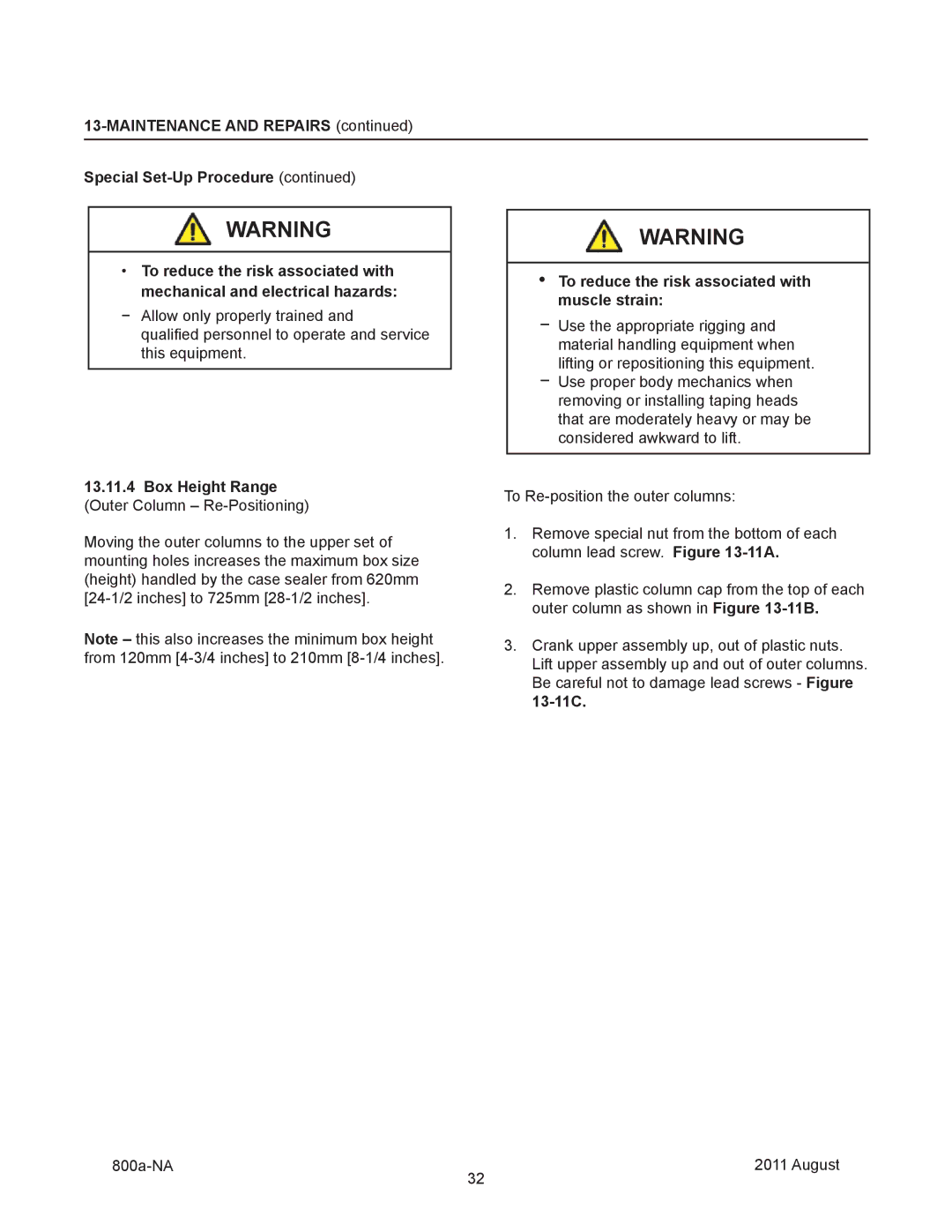 3M 800a manual To reduce the risk associated with, Box Height Range 