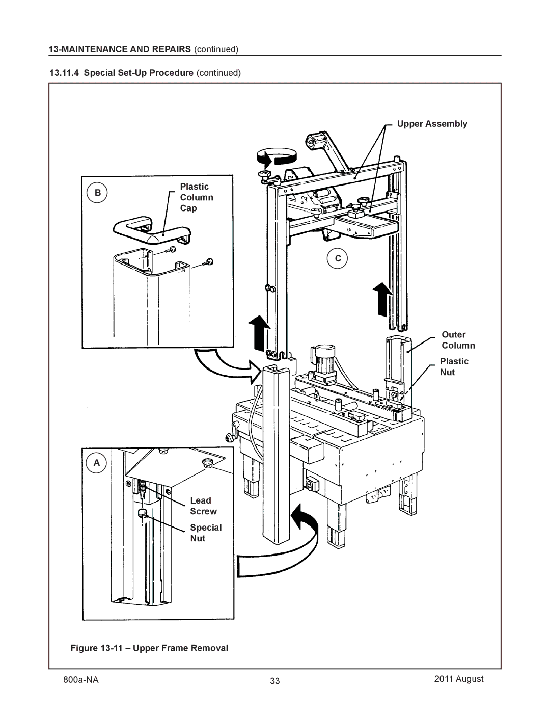 3M 800a manual Maintenance and Repairs Special Set-Up Procedure, Plastic, Column, Cap, Outer, Nut, Lead, Screw 