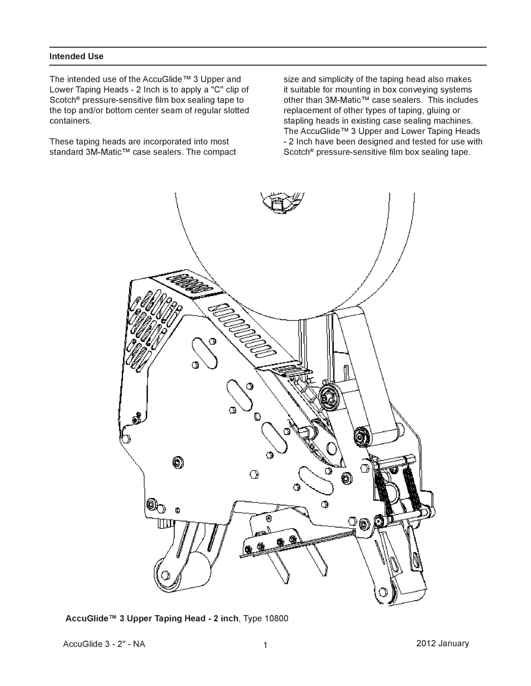 3M 800a manual Intended Use, AccuGlide 3 Upper Taping Head 2 inch, Type 