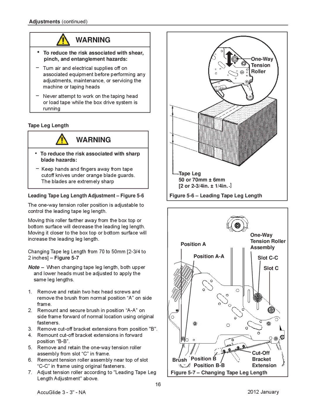 3M 800a3 manual Leading Tape Leg Length Adjustment Figure, Changing Tape Leg Length 