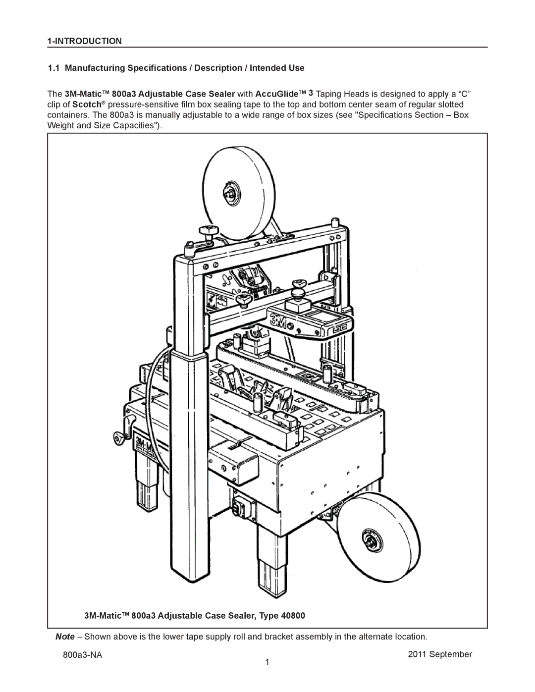 3M 800a3 manual Introduction, Manufacturing Specifications / Description / Intended Use 