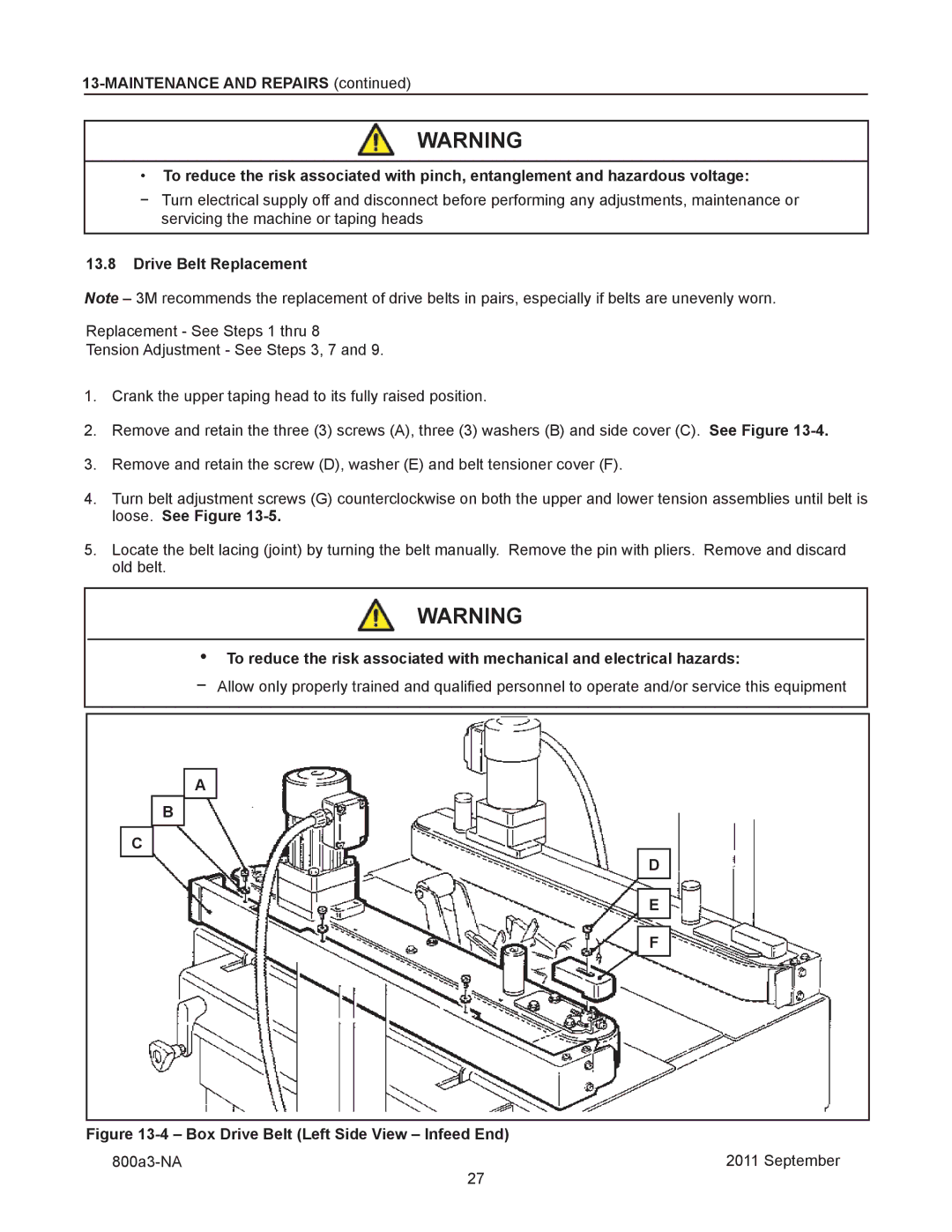 3M 800a3 manual Drive Belt Replacement, Box Drive Belt Left Side View Infeed End 