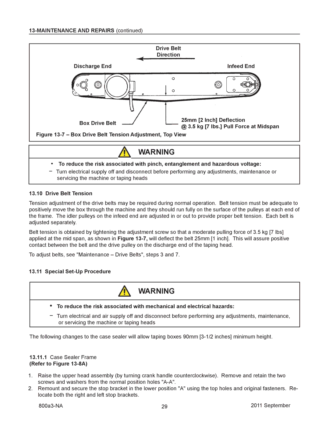 3M 800a3 manual Drive Belt Tension, Refer to -8A 