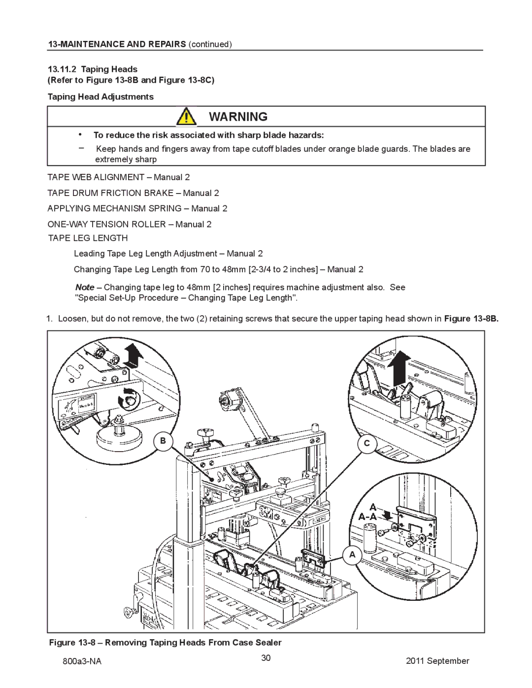 3M 800a3 manual Removing Taping Heads From Case Sealer 