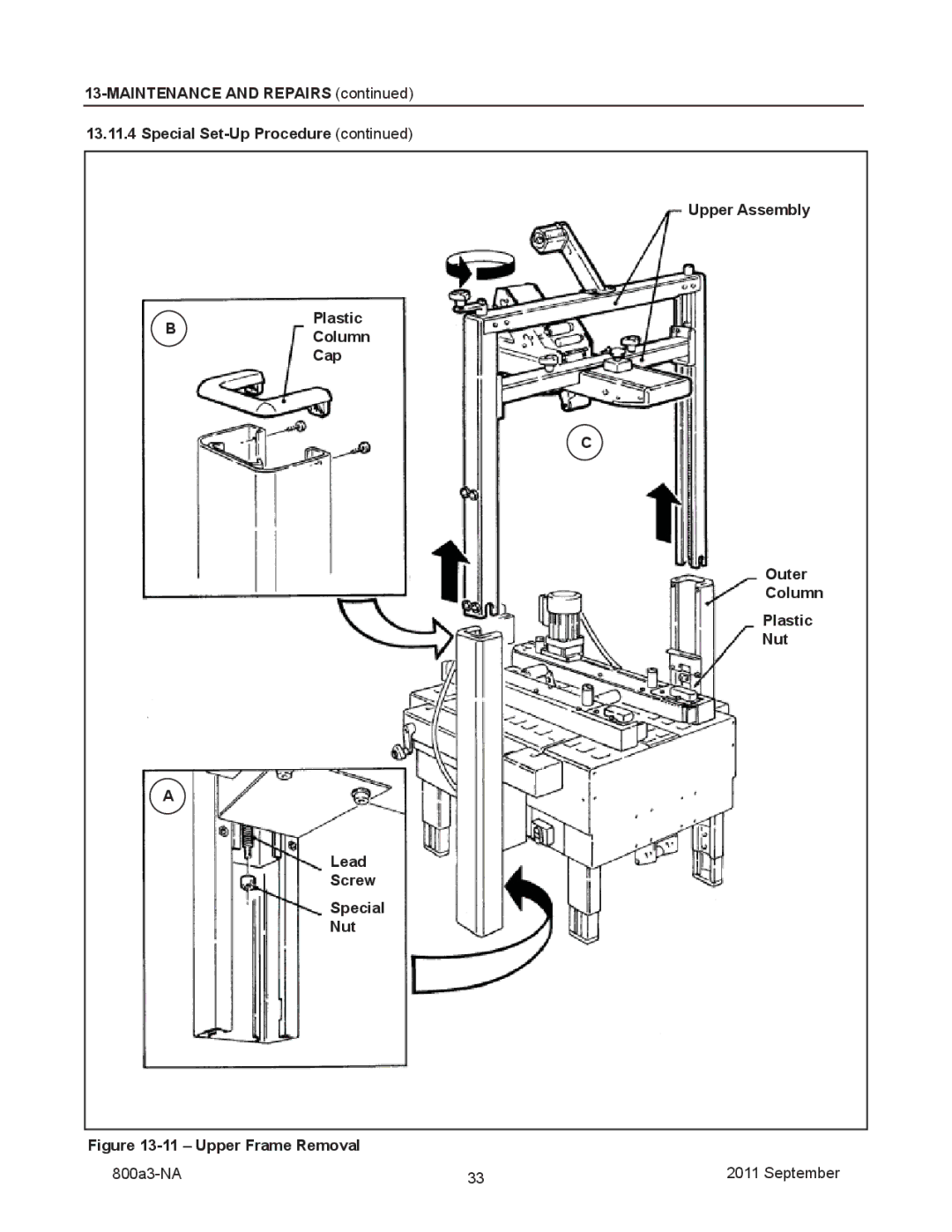 3M 800a3 manual Maintenance and Repairs Special Set-Up Procedure, Plastic, Column, Cap, NutNut Lead, Screw 