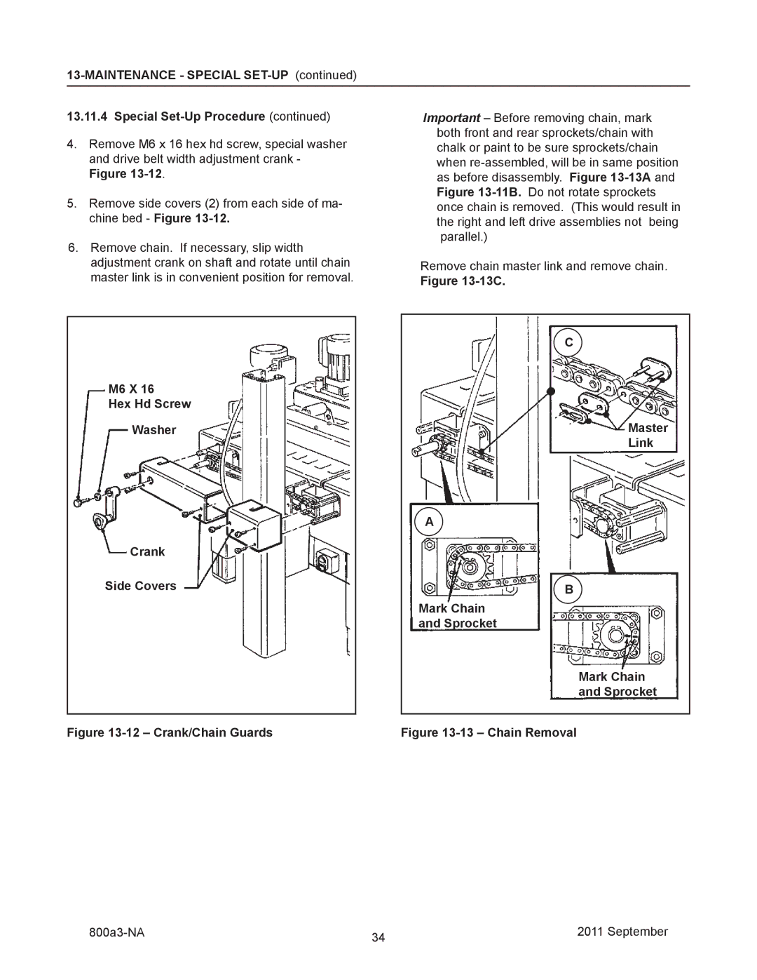 3M 800a3 manual Maintenance Special SET-UP Special Set-Up Procedure, M6 X Hex Hd Screw Washer Crank Side Covers 