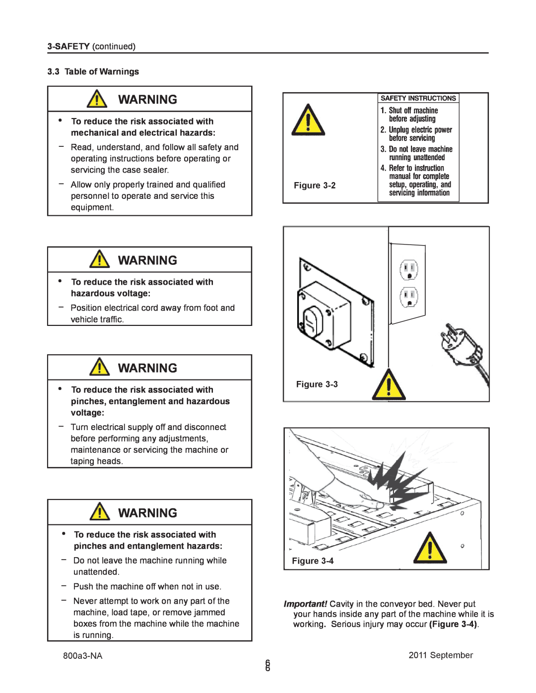 3M 800a3 manual Table of Warnings 