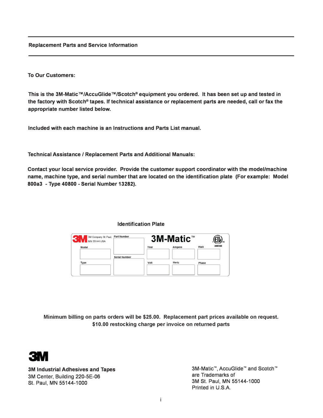 3M 800a3 manual Replacement Parts and Service Information 