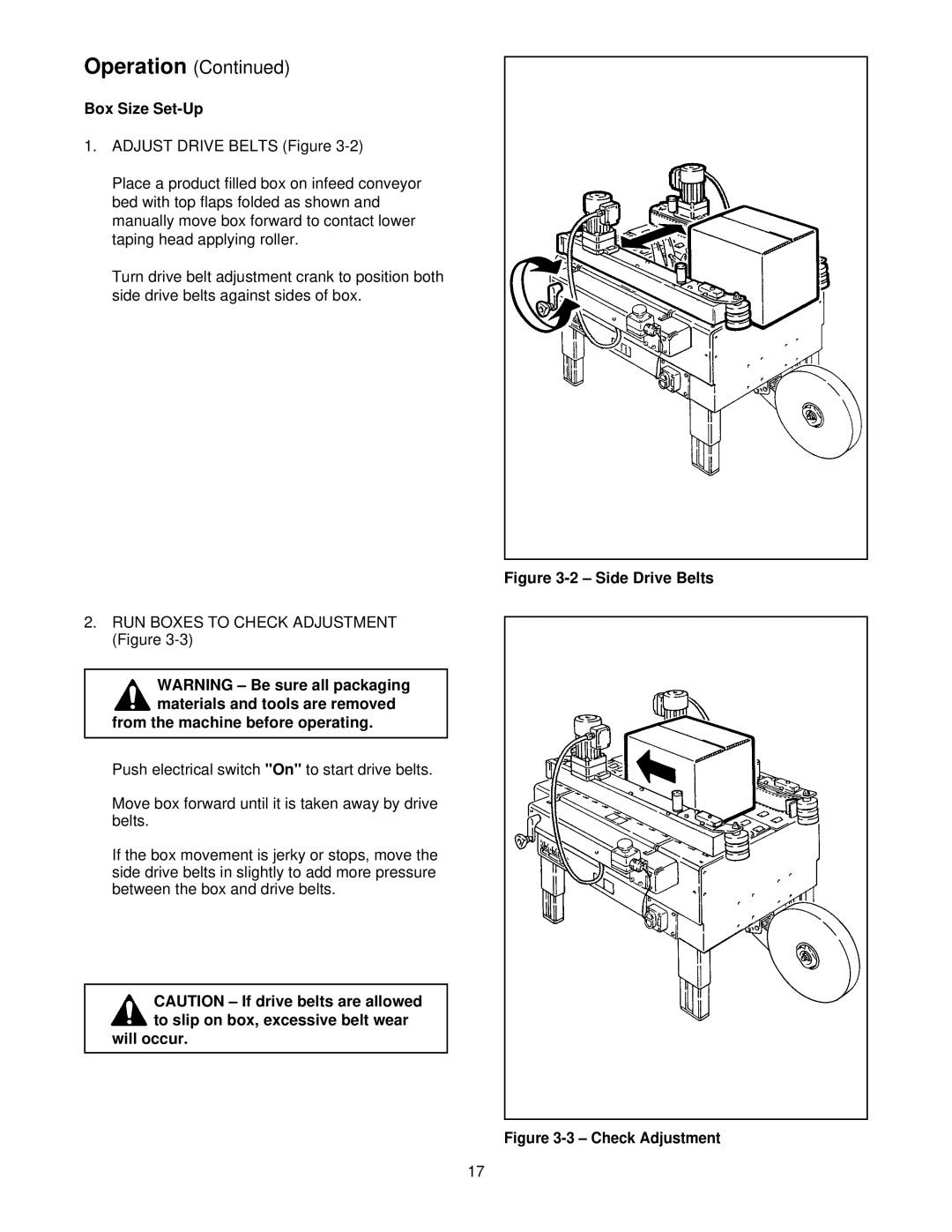 3M 800ab 39600 manual Box Size Set-Up, From the machine before operating, Will occur 