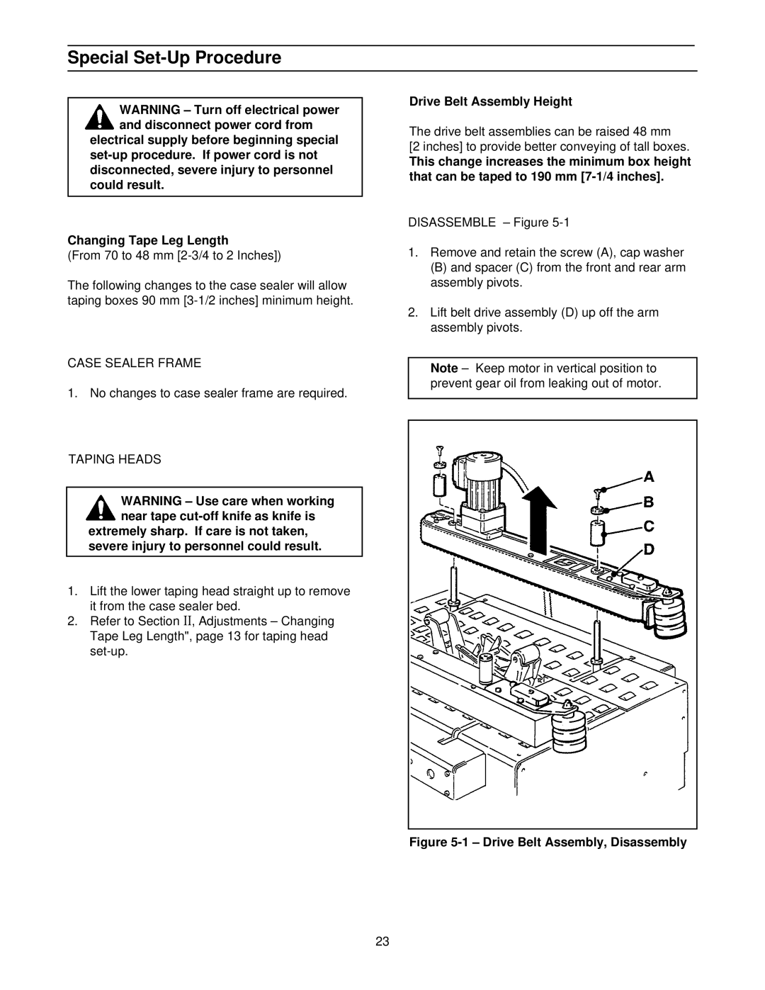 3M 800ab 39600 manual Special Set-Up Procedure, Drive Belt Assembly Height 