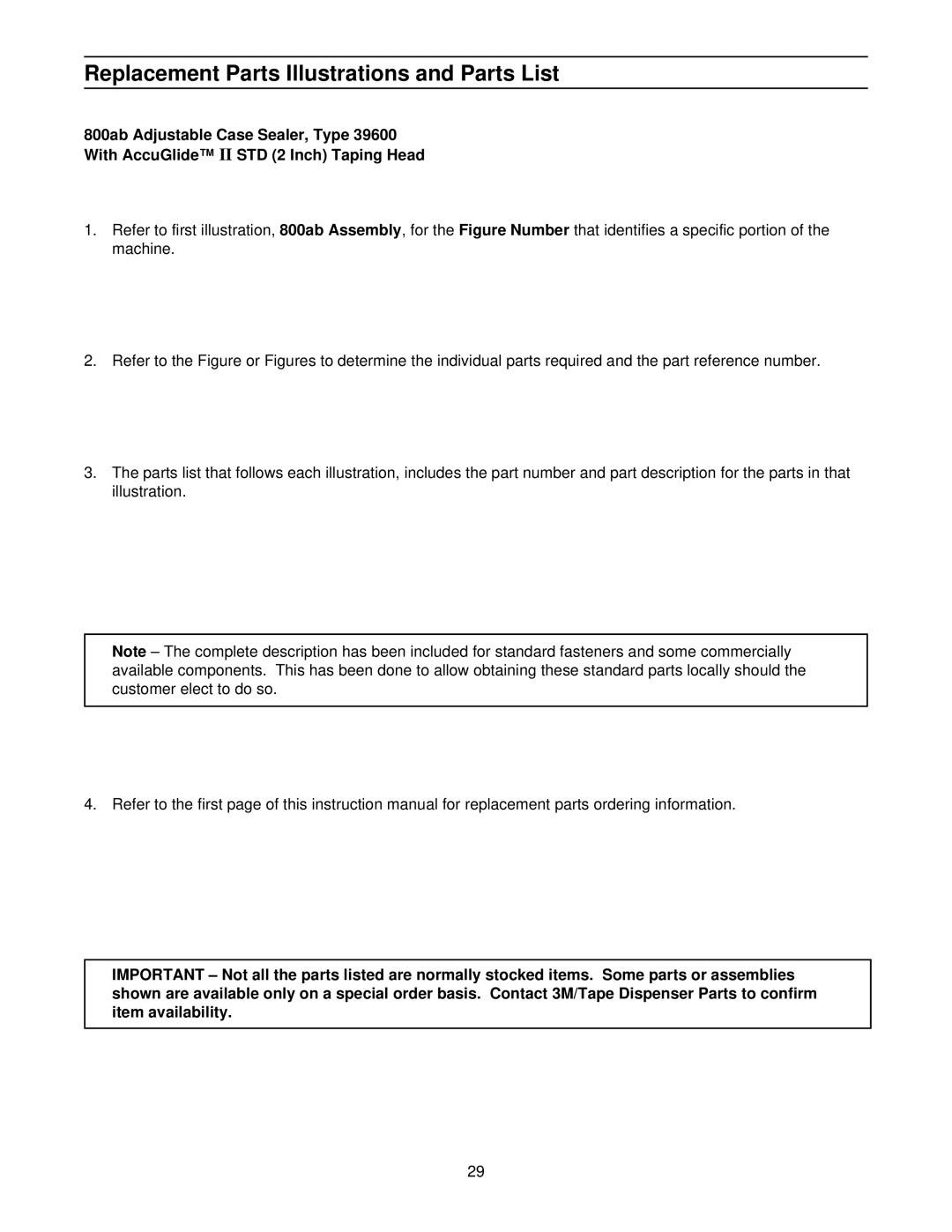 3M 800ab 39600 manual Replacement Parts Illustrations and Parts List 