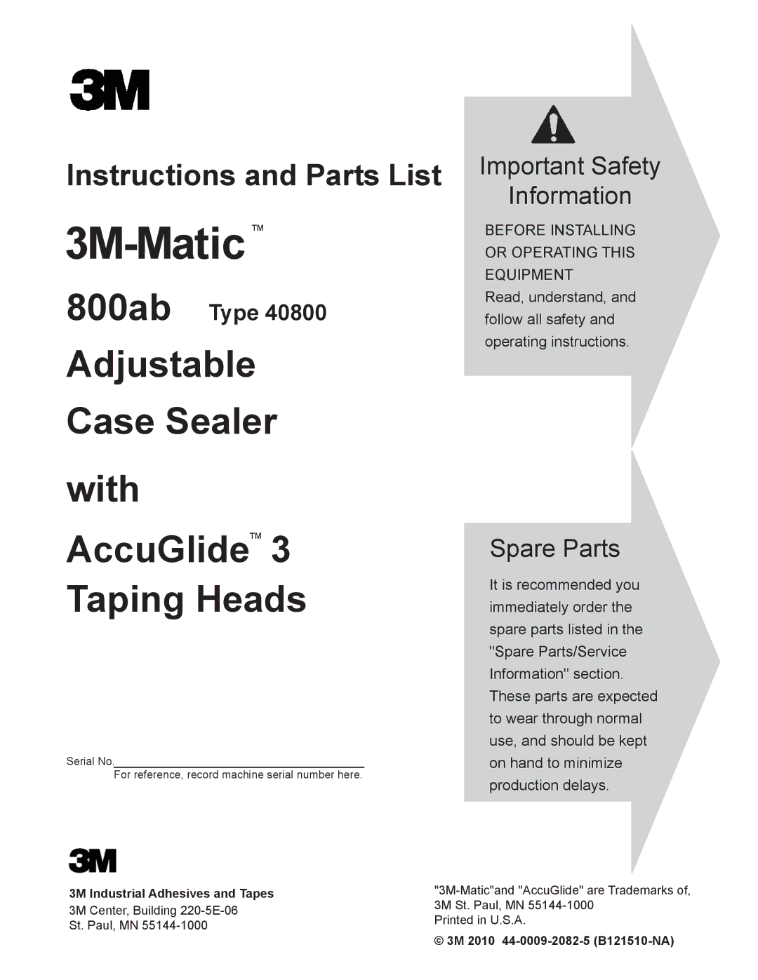 3M 800ab manual Industrial Adhesives and Tapes, 3M 2010 44-0009-2082-5 B121510-NA 