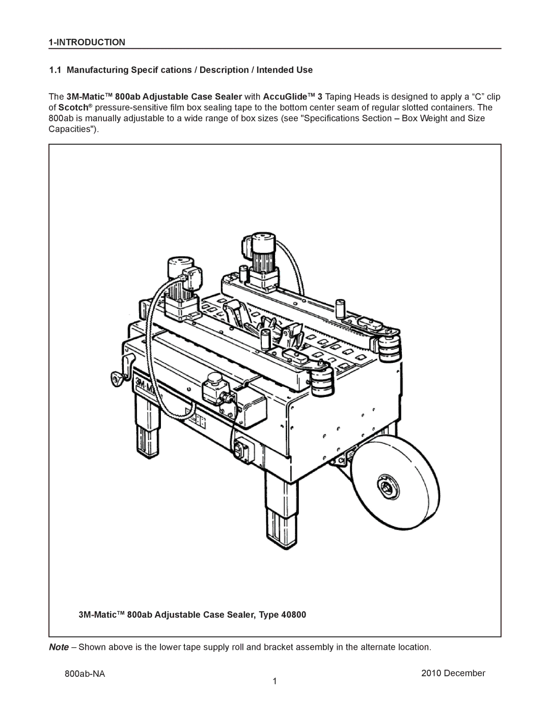 3M 800ab manual Introduction, Manufacturing Specif cations / Description / Intended Use 