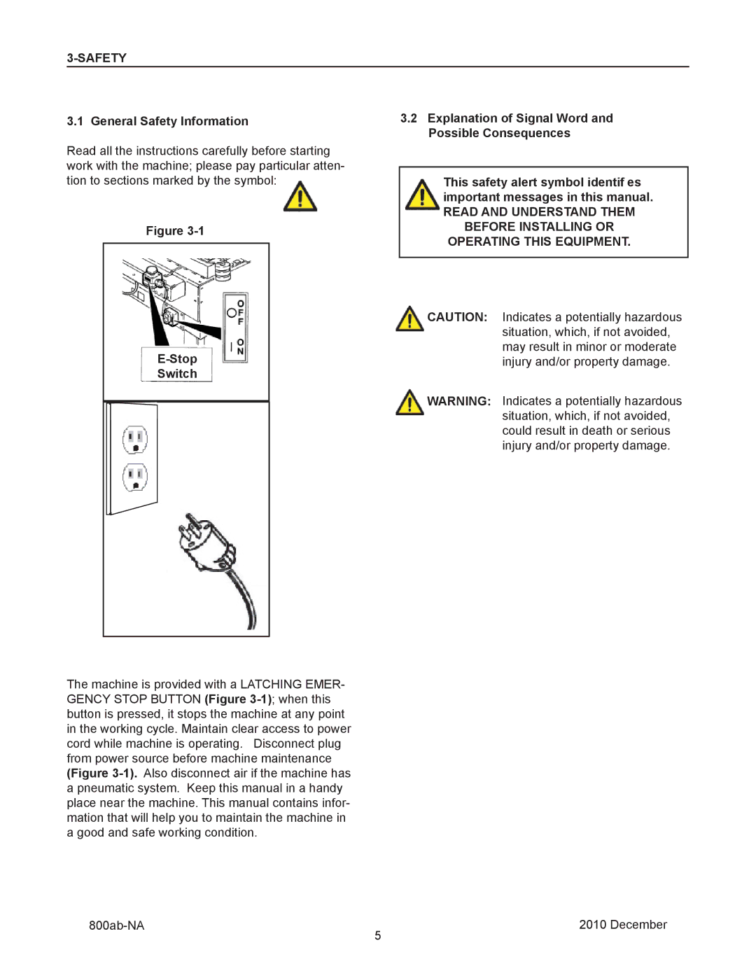 3M 800ab manual General Safety Information, Stop Switch 