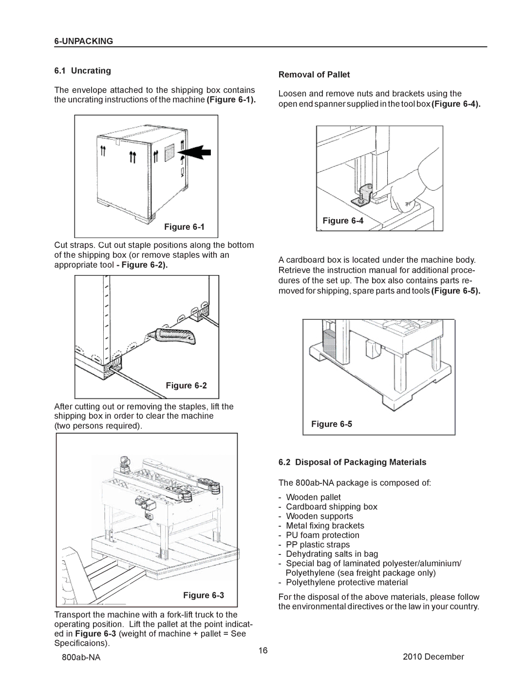 3M 800ab manual Unpacking, Uncrating, Removal of Pallet, Disposal of Packaging Materials 