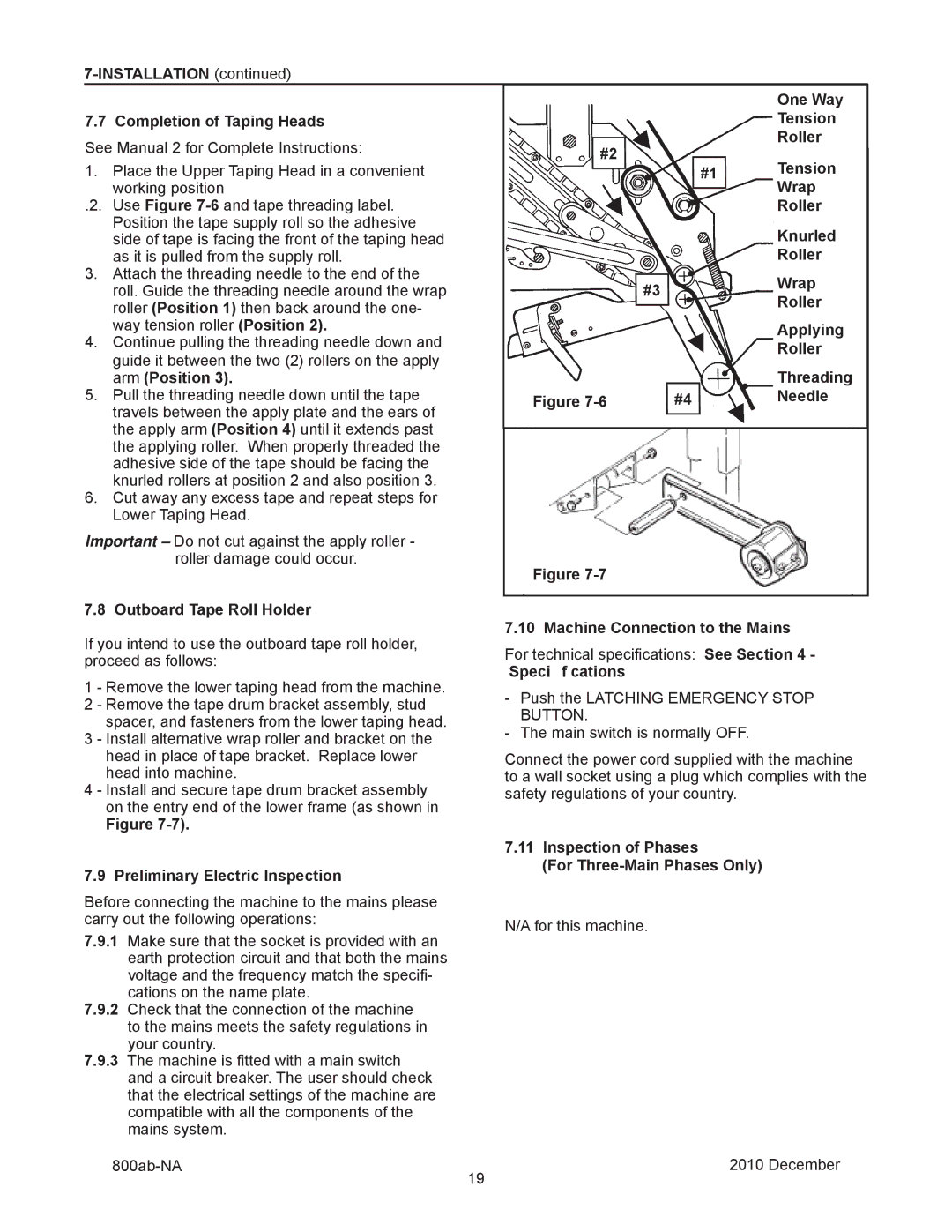 3M 800ab manual Outboard Tape Roll Holder, Machine Connection to the Mains, Speci f cations, Inspection of Phases 