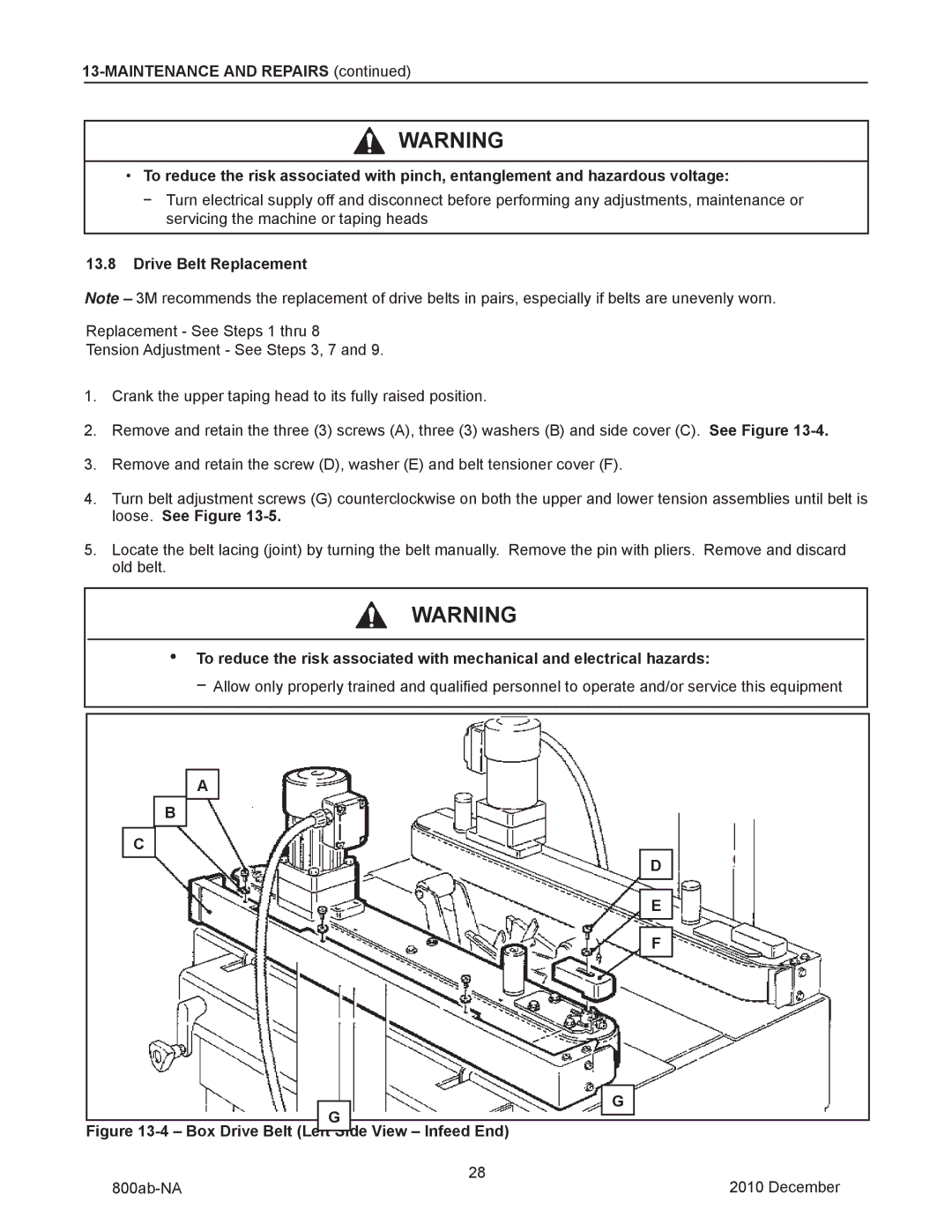 3M 800ab manual Drive Belt Replacement, Box Drive Belt Left Side View Infeed End 