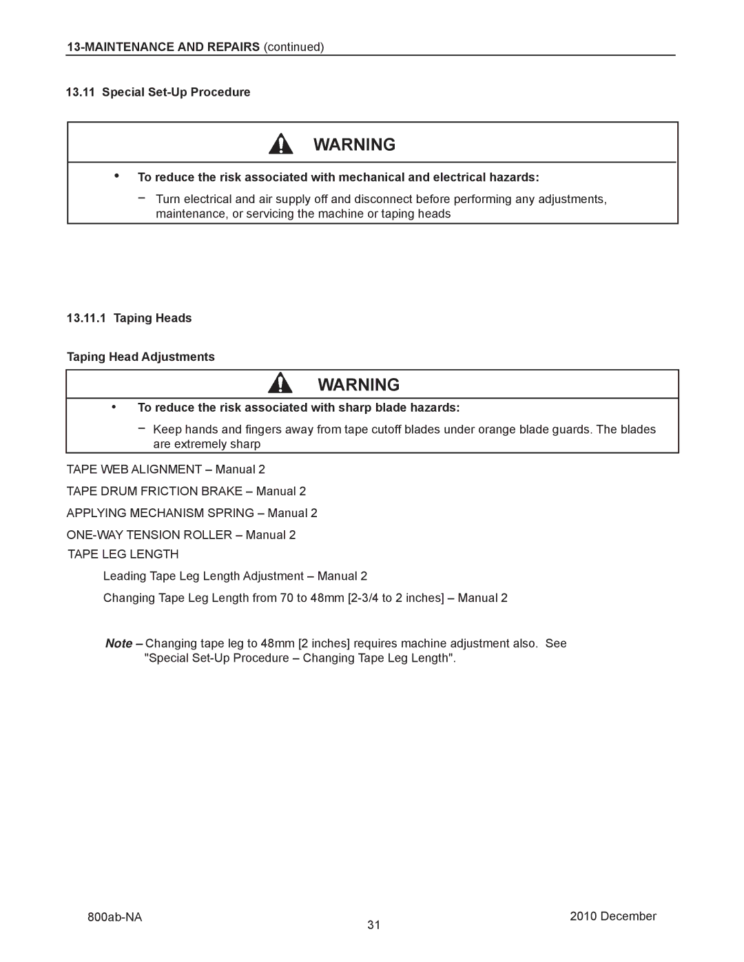 3M 800ab manual Tape LEG Length 