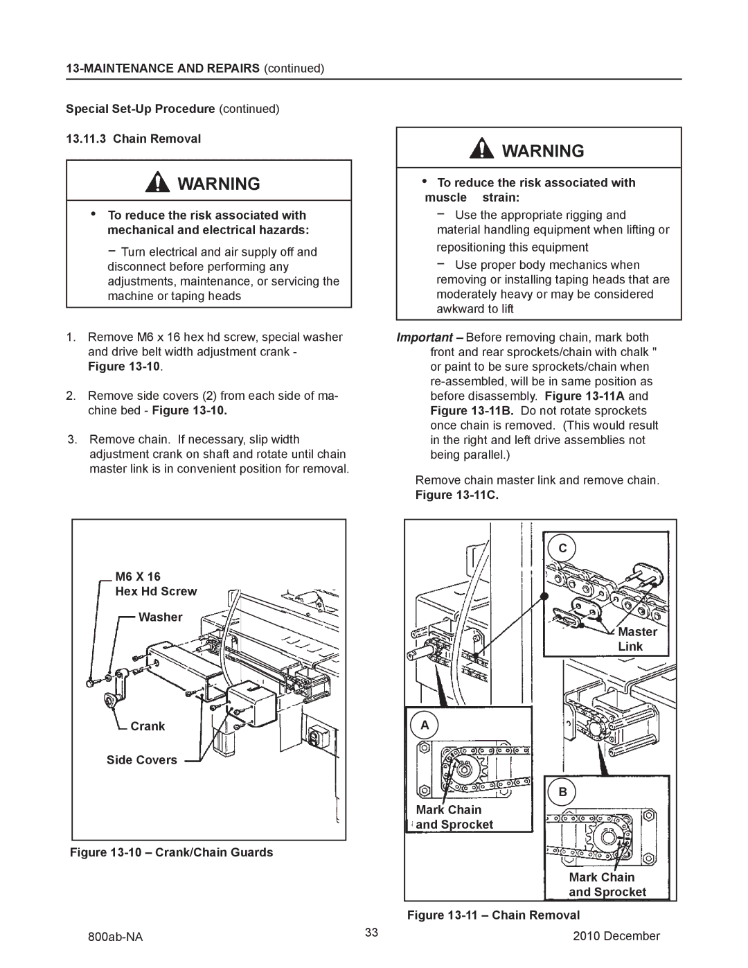 3M 800ab manual Crank/Chain Guards, 11C Master Link Mark Chain Sprocket 