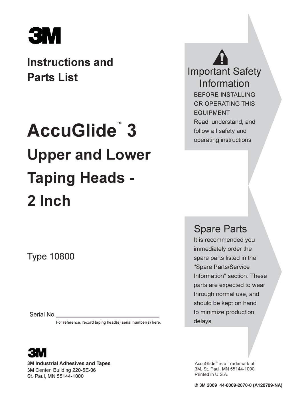 3M 800ab manual AccuGlideTM 