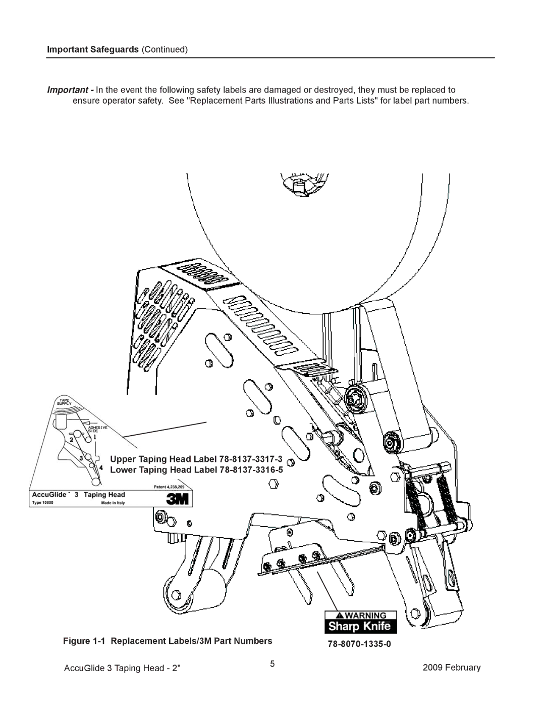 3M 800ab manual Important Safeguards, Upper Taping Head Label Lower Taping Head Label 