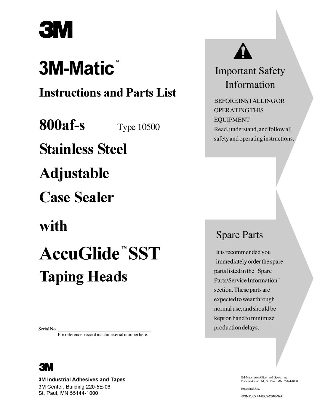 3M 800af-s manual 3M-Matic, 3M Industrial Adhesives and Tapes 