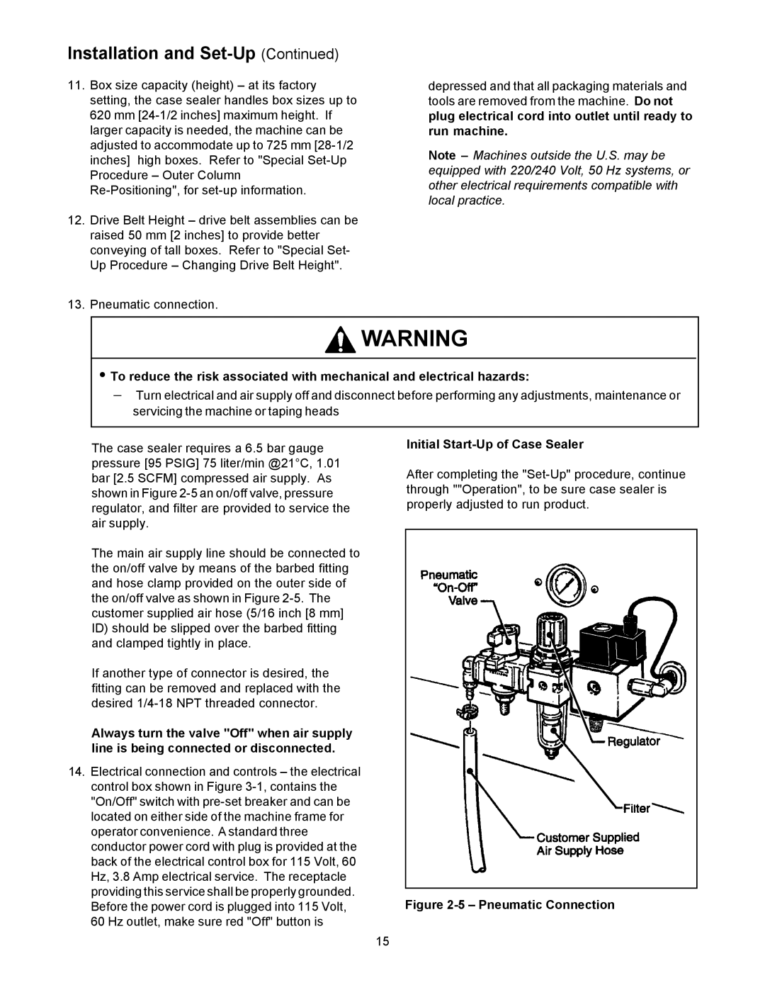 3M 800af-s manual Initial Start-Up of Case Sealer, Pneumatic Connection 