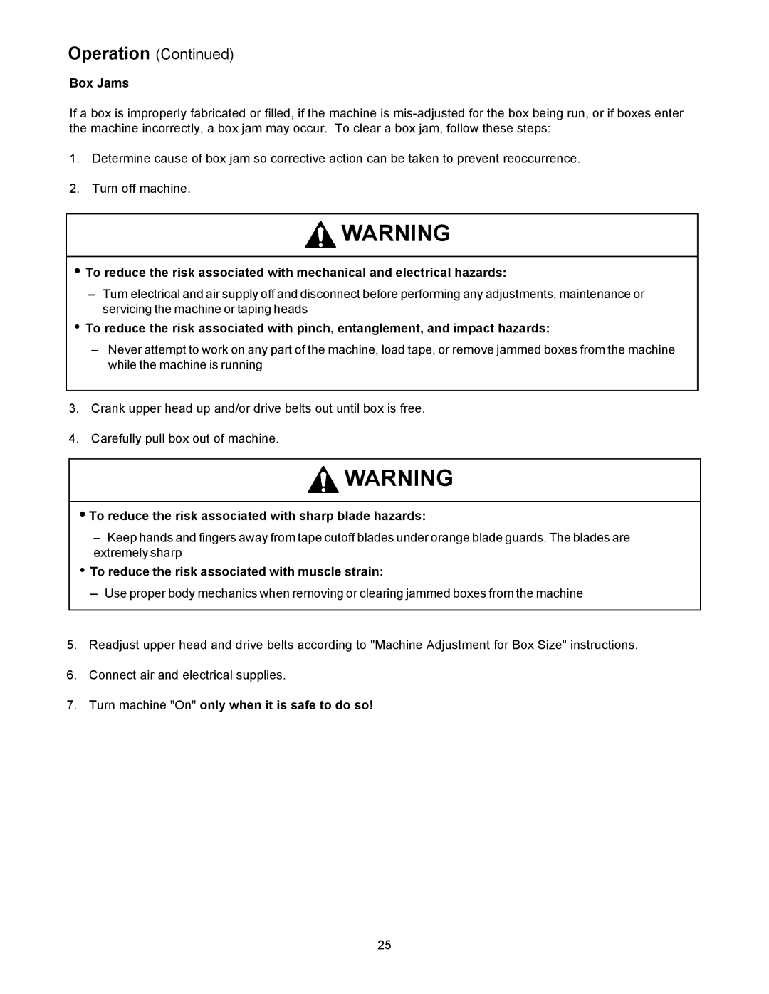 3M 800af-s manual Box Jams, Turn machine On only when it is safe to do so 
