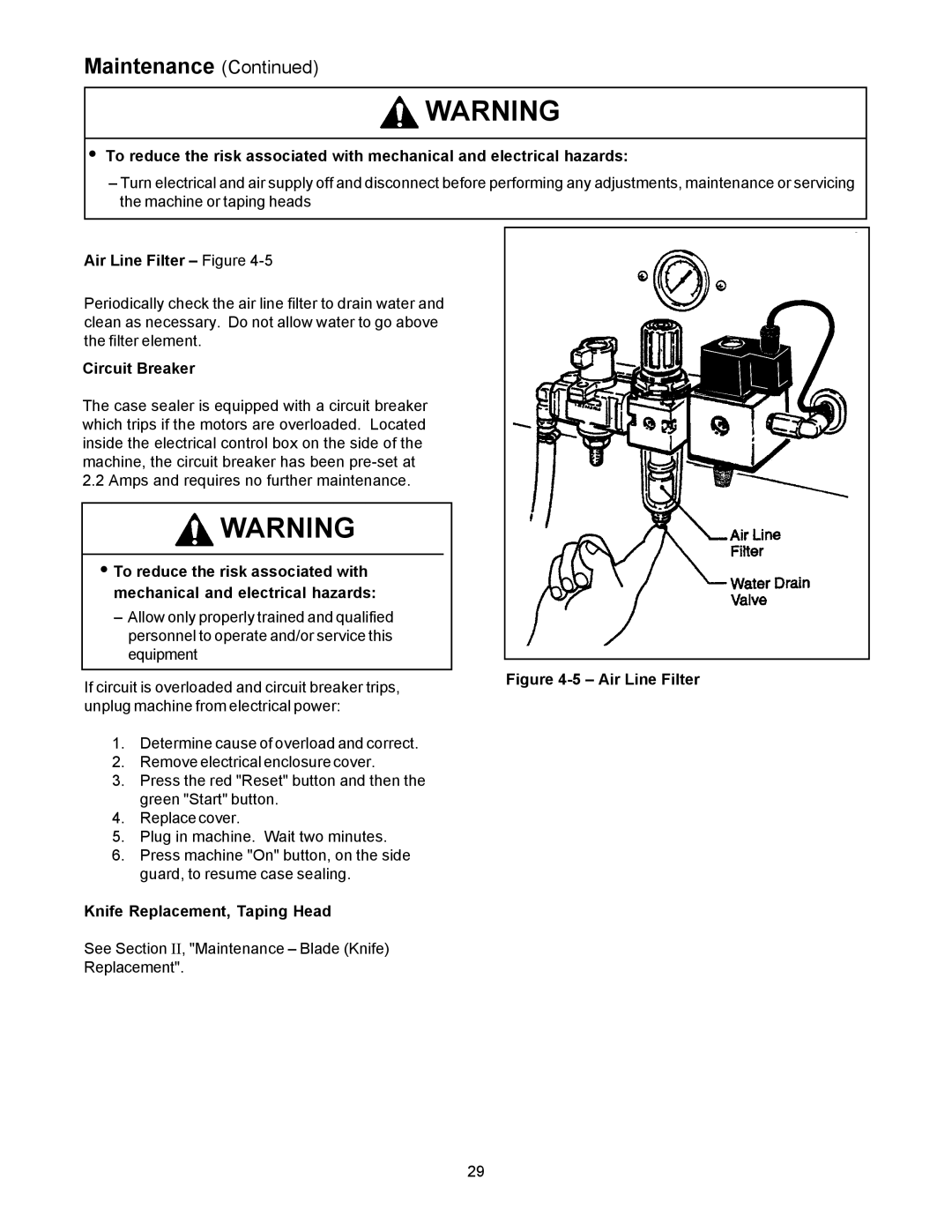 3M 800af-s manual Air Line Filter Figure, Circuit Breaker, Knife Replacement, Taping Head 