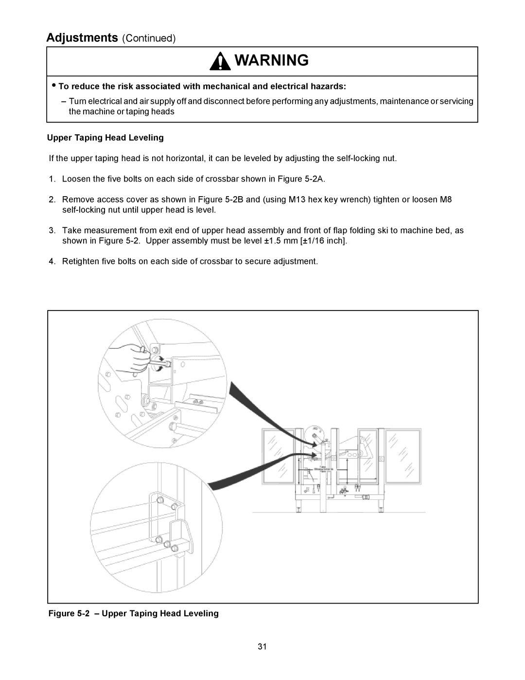 3M 800af-s manual Adjustments, Upper Taping Head Leveling 