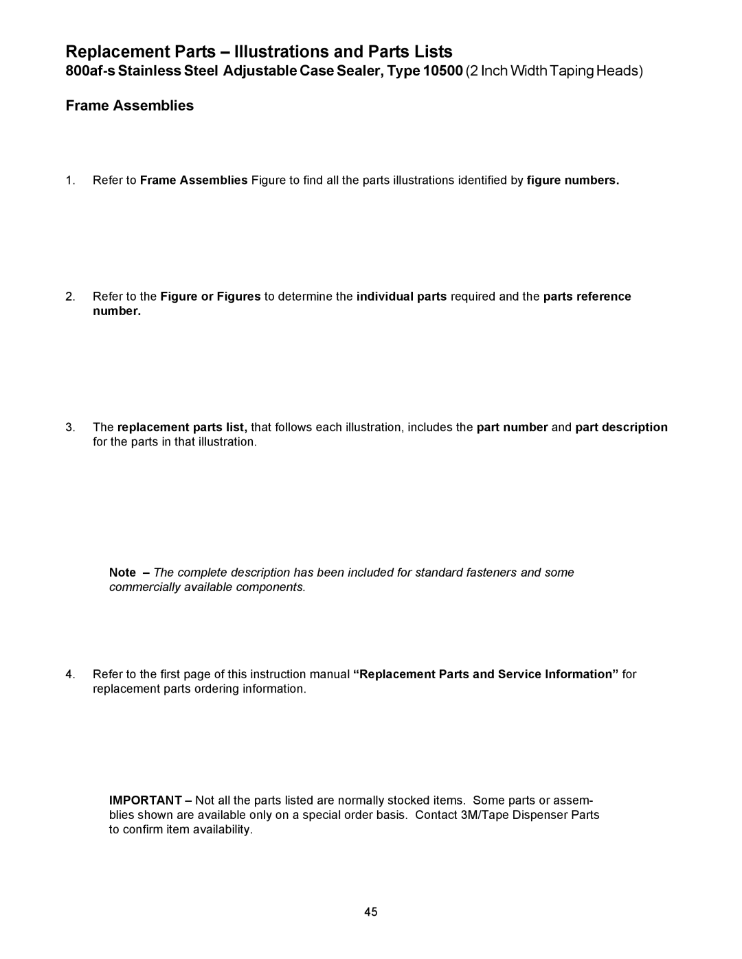 3M 800af-s manual Replacement Parts Illustrations and Parts Lists 