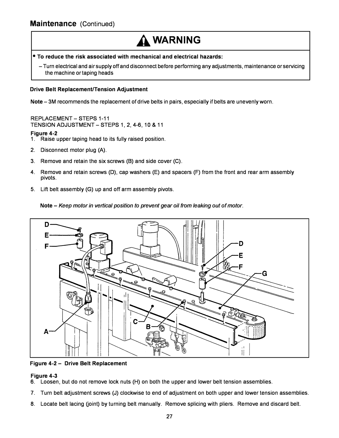 3M 800af-s manual Maintenance Continued, Drive Belt Replacement/Tension Adjustment, 2– Drive Belt Replacement Figure 