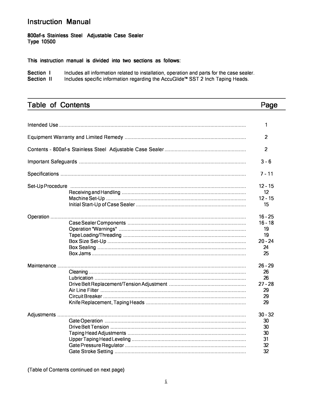 3M 800af-s manual Instruction Manual, Table of Contents, Page 