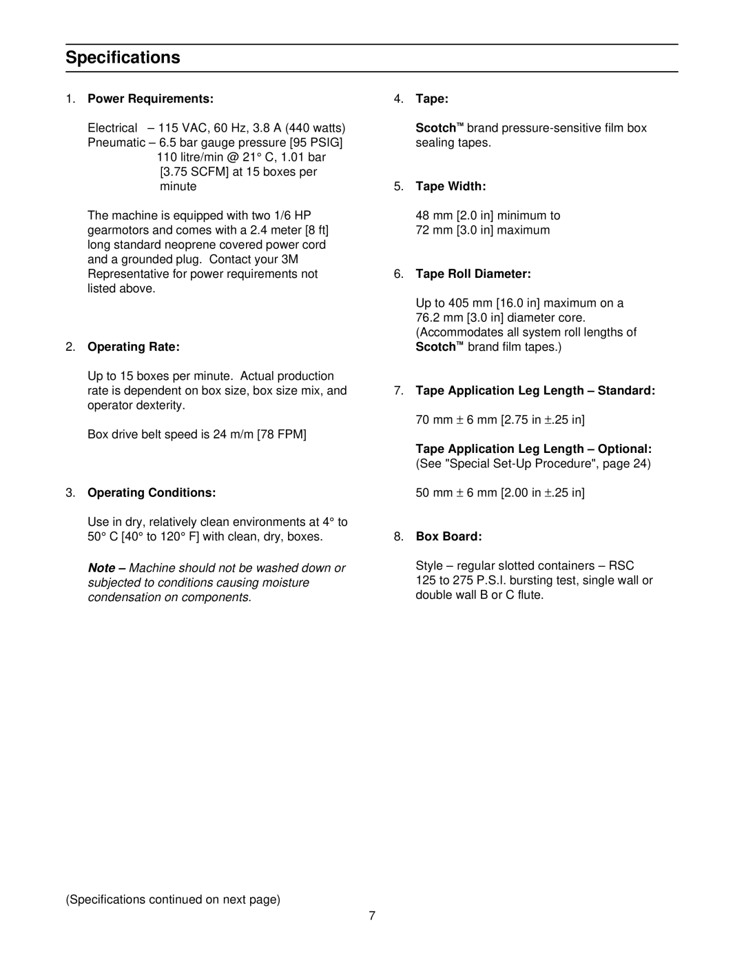 3M 800r3 manual Specifications 