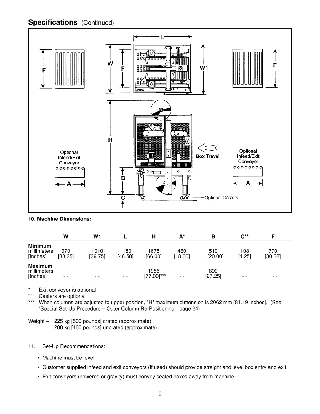 3M 800r3 manual Machine Dimensions Minimum, Maximum 