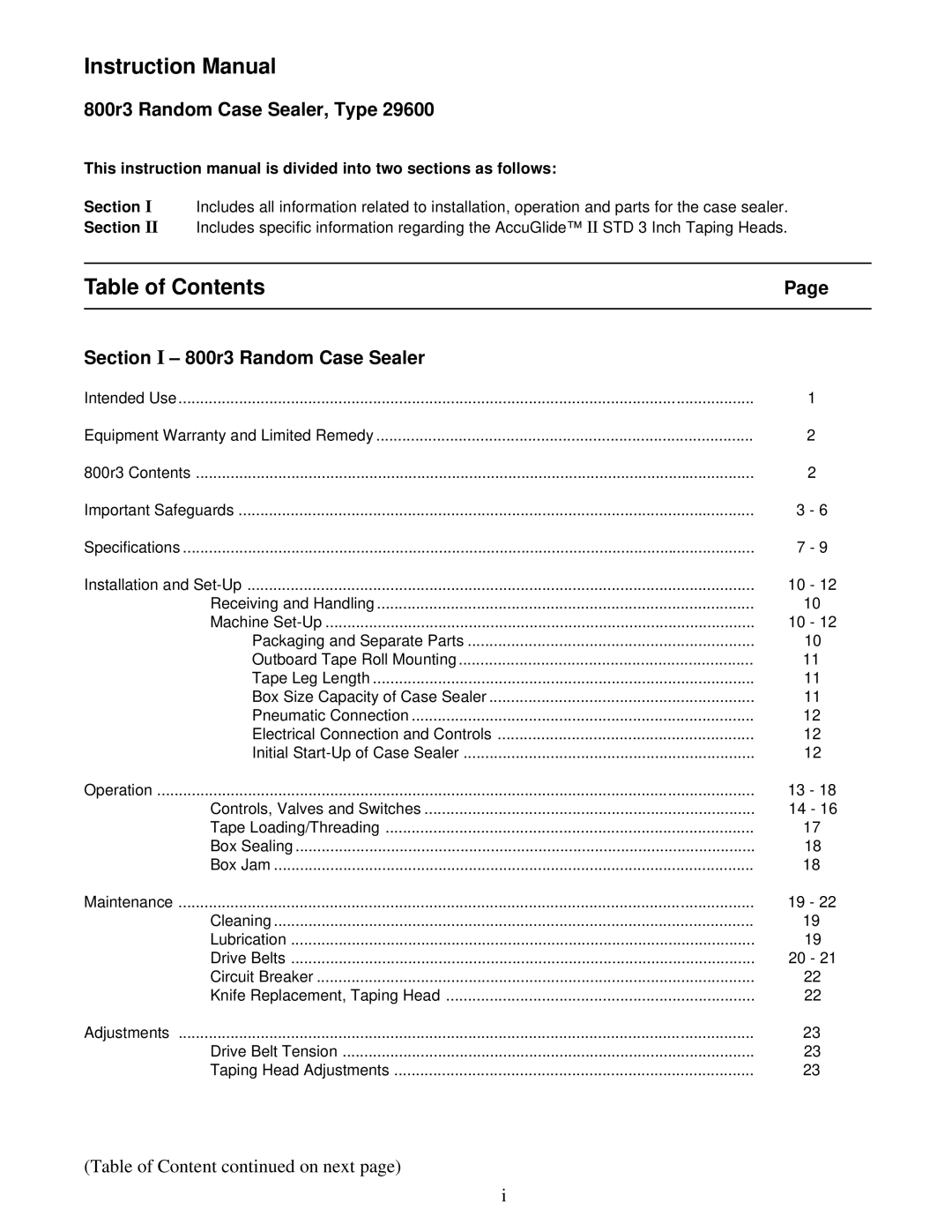 3M 800r3 manual Table of Contents 