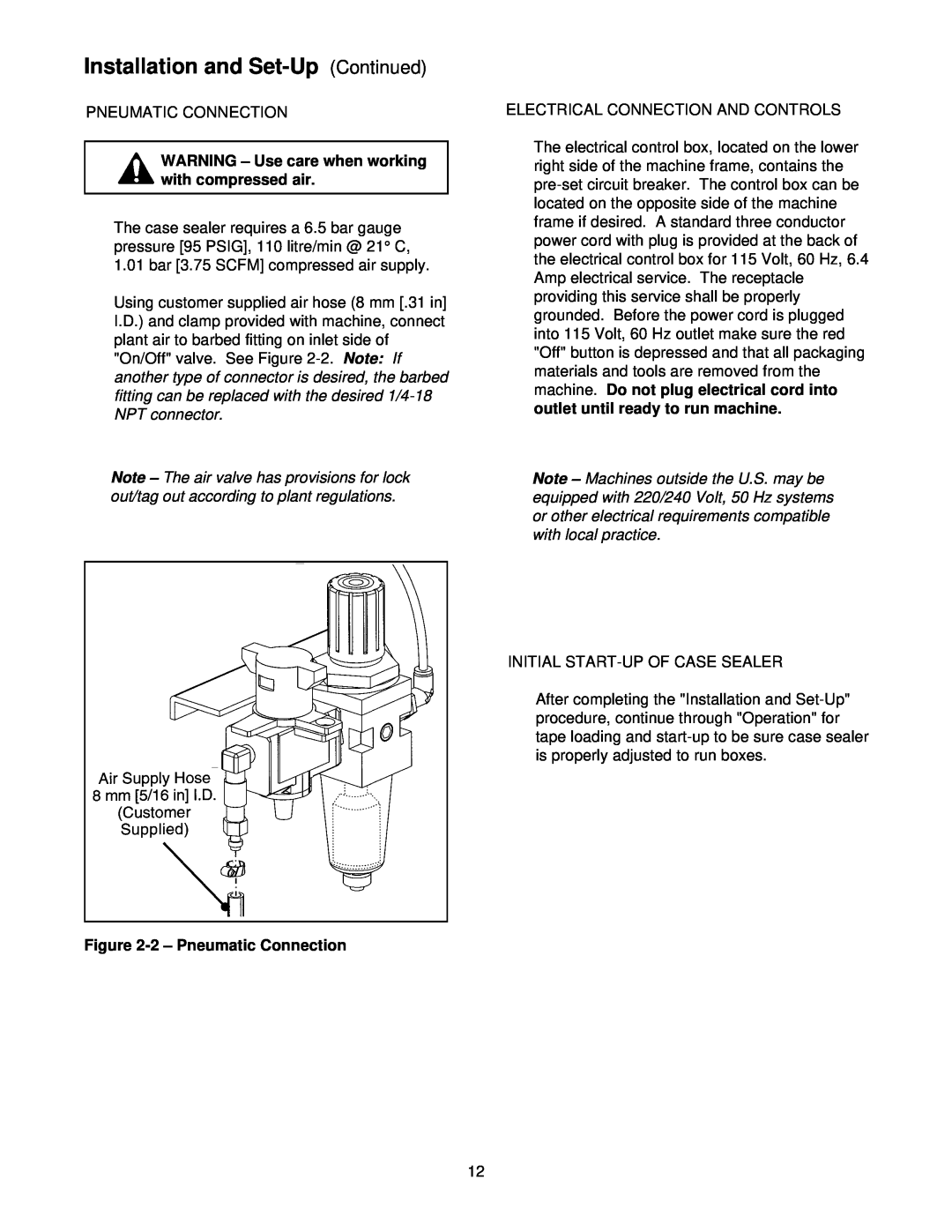 3M 800r3 manual WARNING - Use care when working with compressed air, 2 - Pneumatic Connection 