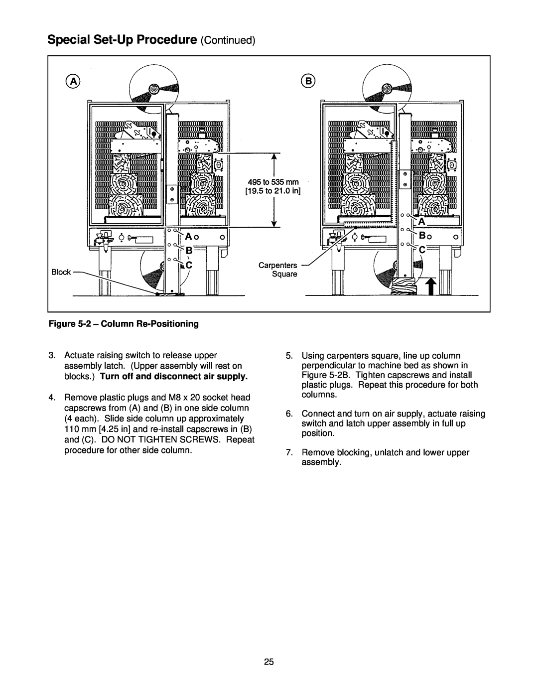 3M 800r3 manual Special Set-Up Procedure Continued, 2 - Column Re-Positioning 