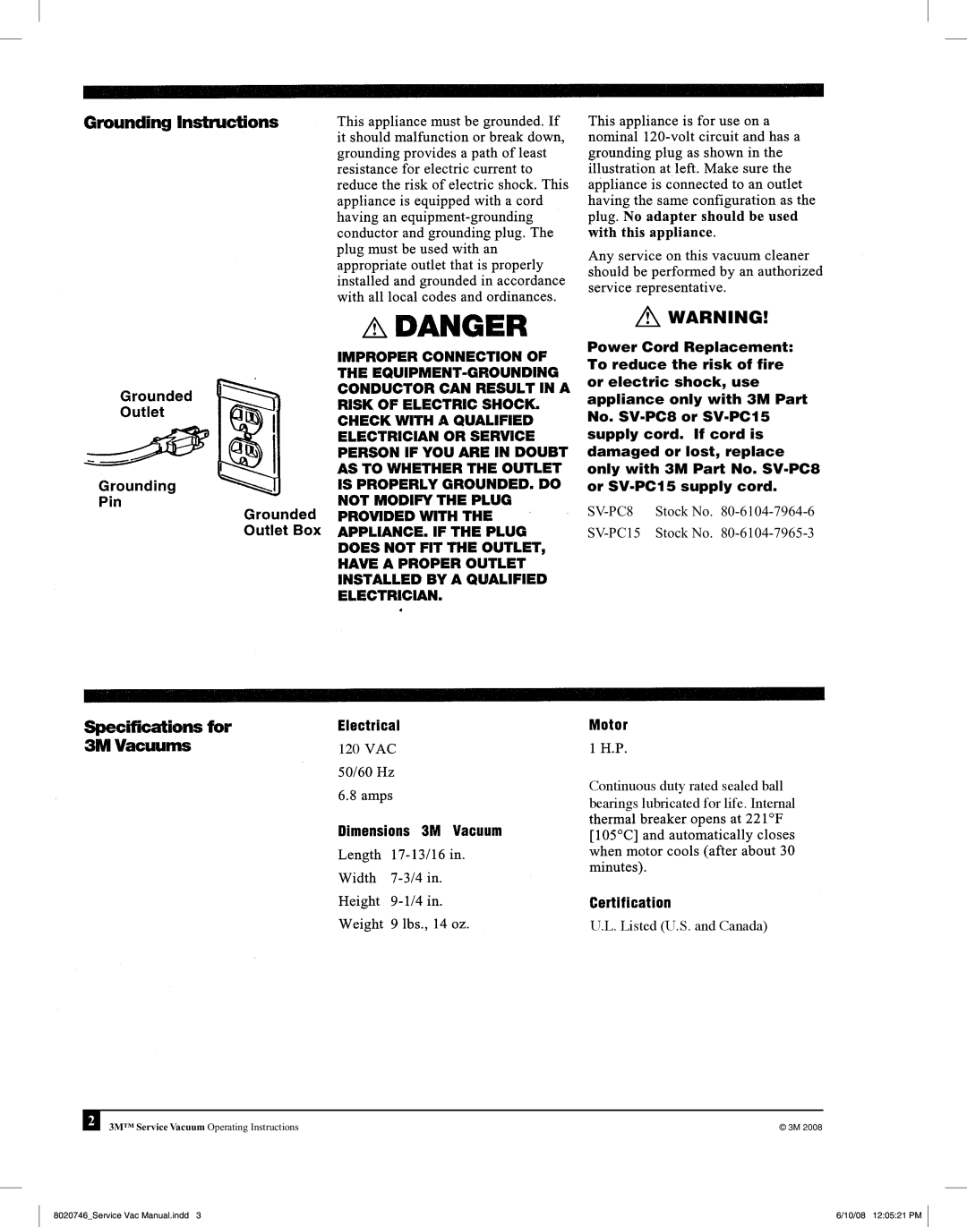 3M 8020746 operating instructions SV-PC8 