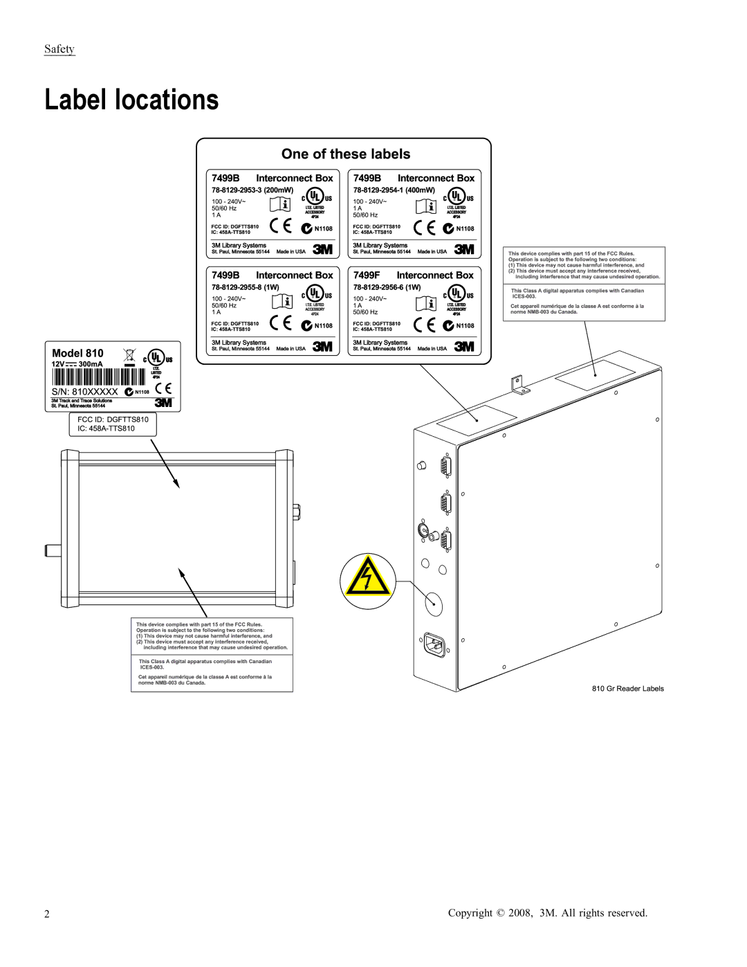 3M 810 owner manual Label locations 