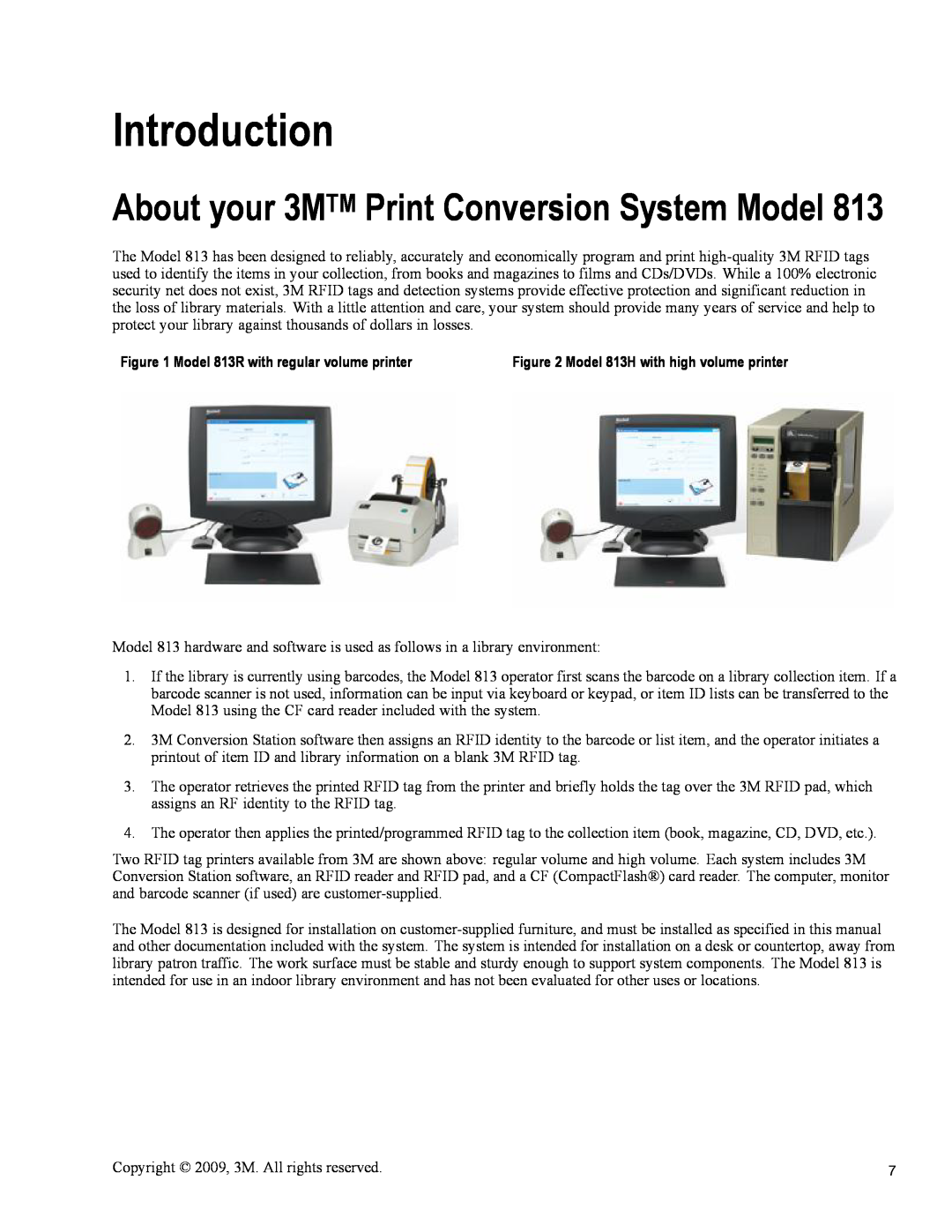 3M owner manual Introduction, About your 3MTM Print Conversion System Model, Model 813R with regular volume printer 