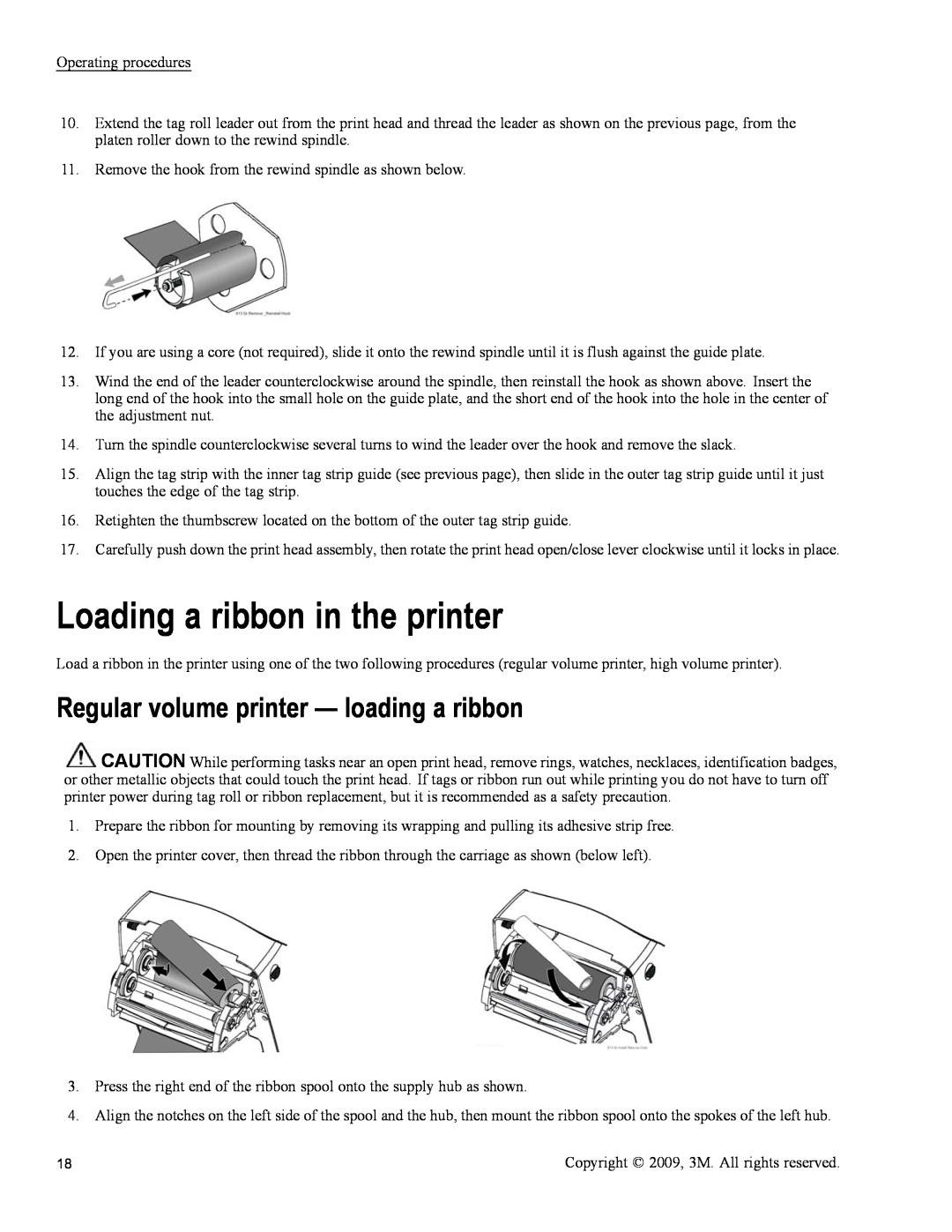 3M 813 owner manual Loading a ribbon in the printer, Regular volume printer - loading a ribbon 