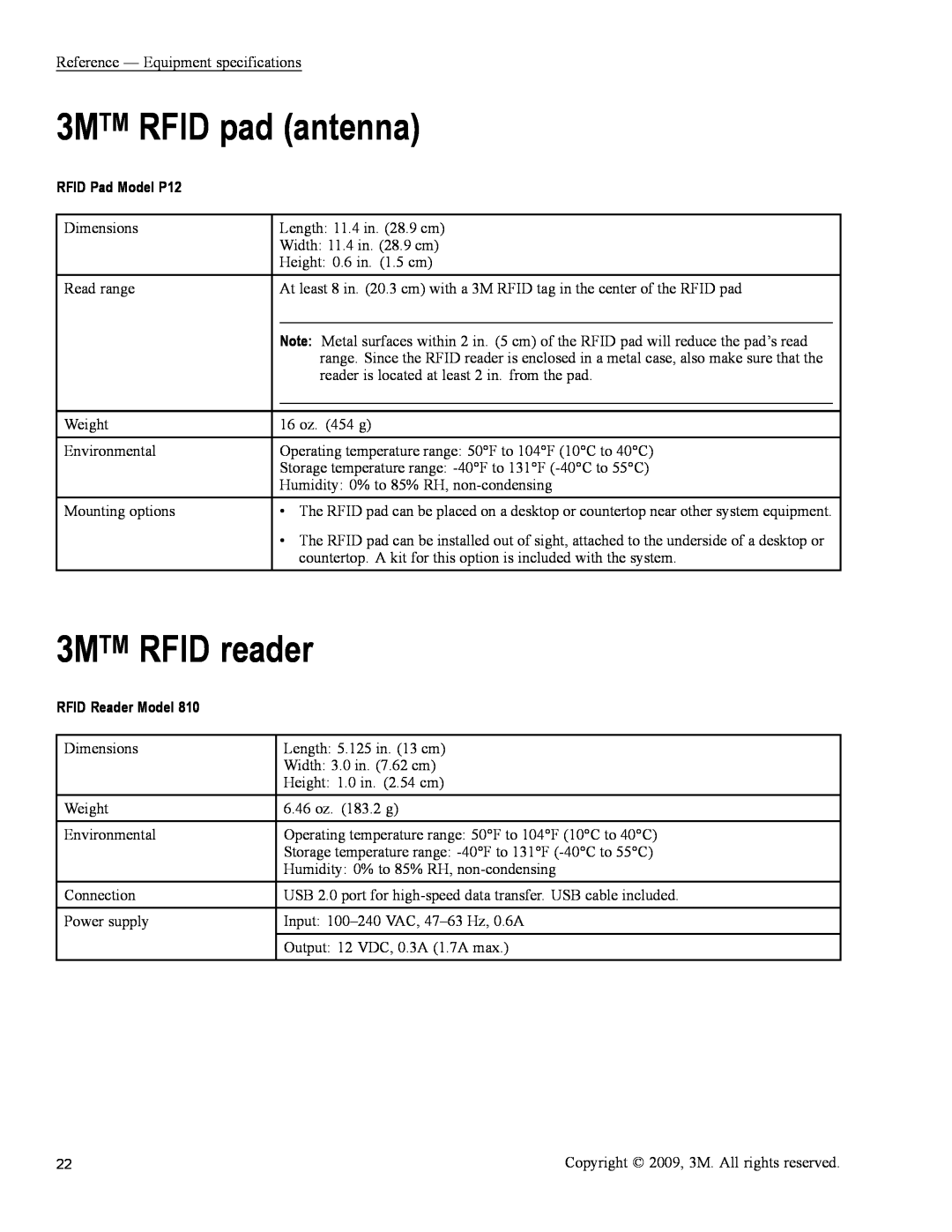 3M 813 owner manual 3MTM RFID pad antenna, 3MTM RFID reader, RFID Pad Model P12, RFID Reader Model 
