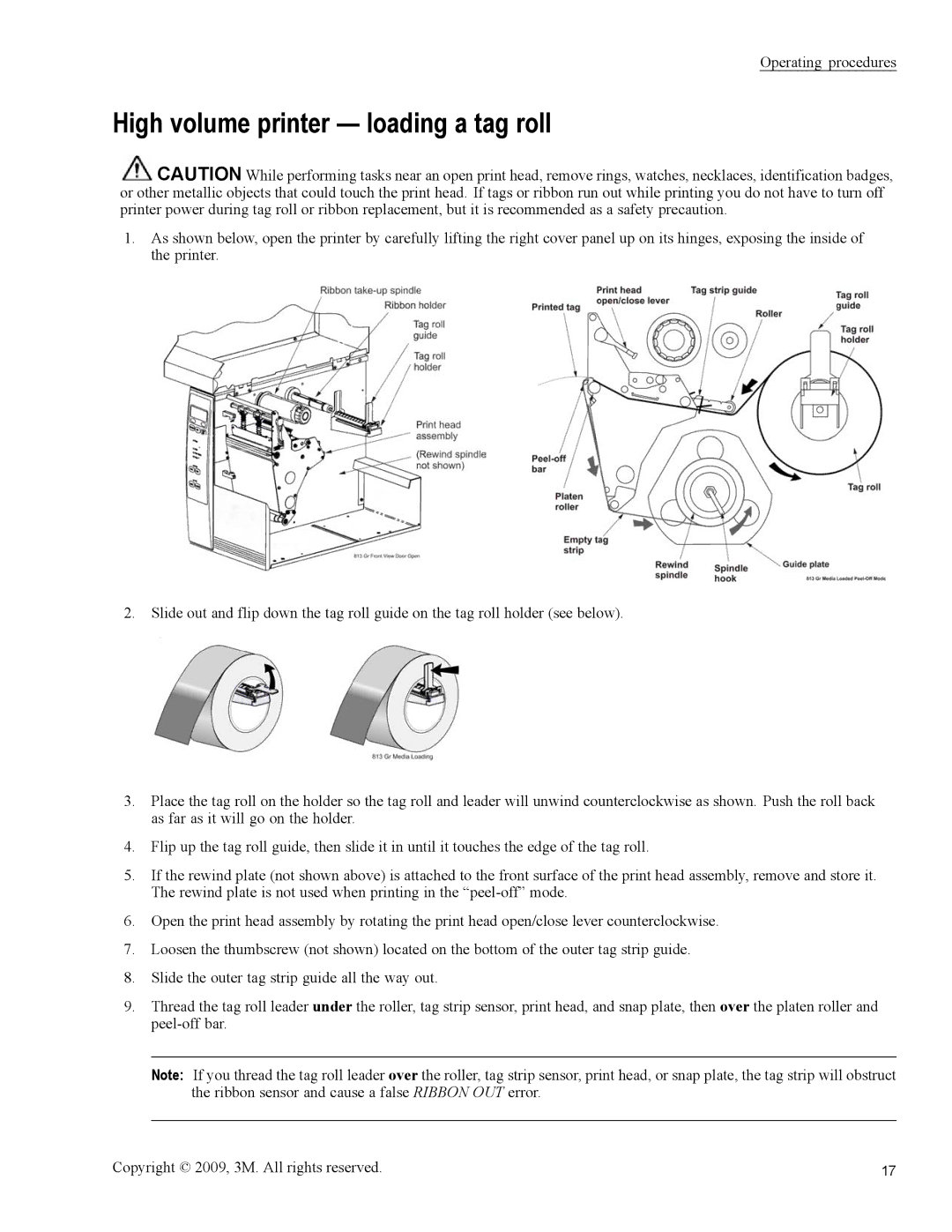 3M 813 owner manual High volume printer loading a tag roll 