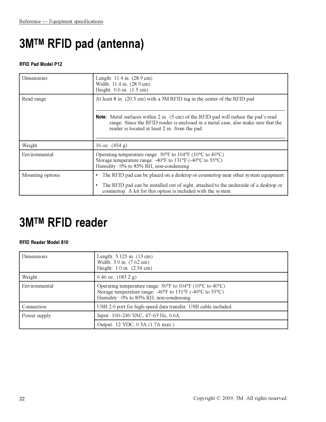 3M 813 owner manual 3MTM Rfid pad antenna, 3MTM Rfid reader, Rfid Pad Model P12, Rfid Reader Model 