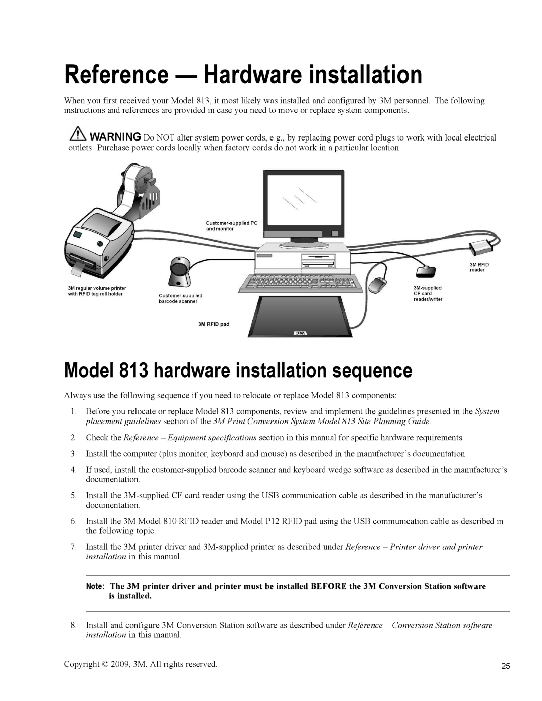 3M owner manual Reference Hardware installation, Model 813 hardware installation sequence 