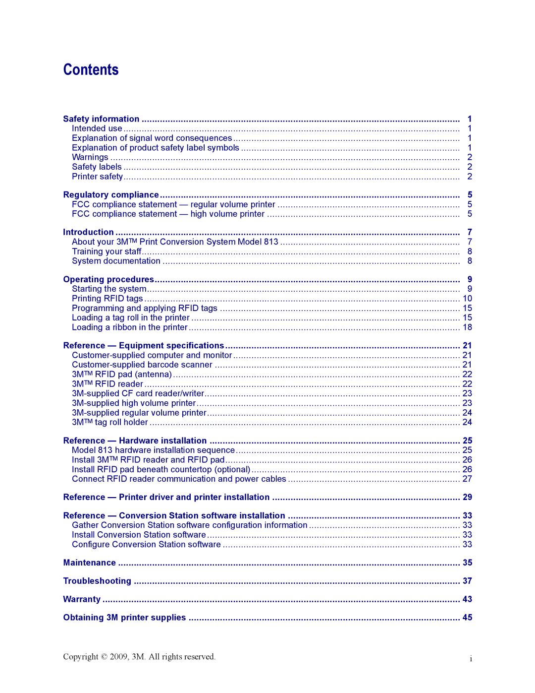 3M 813 owner manual Contents 