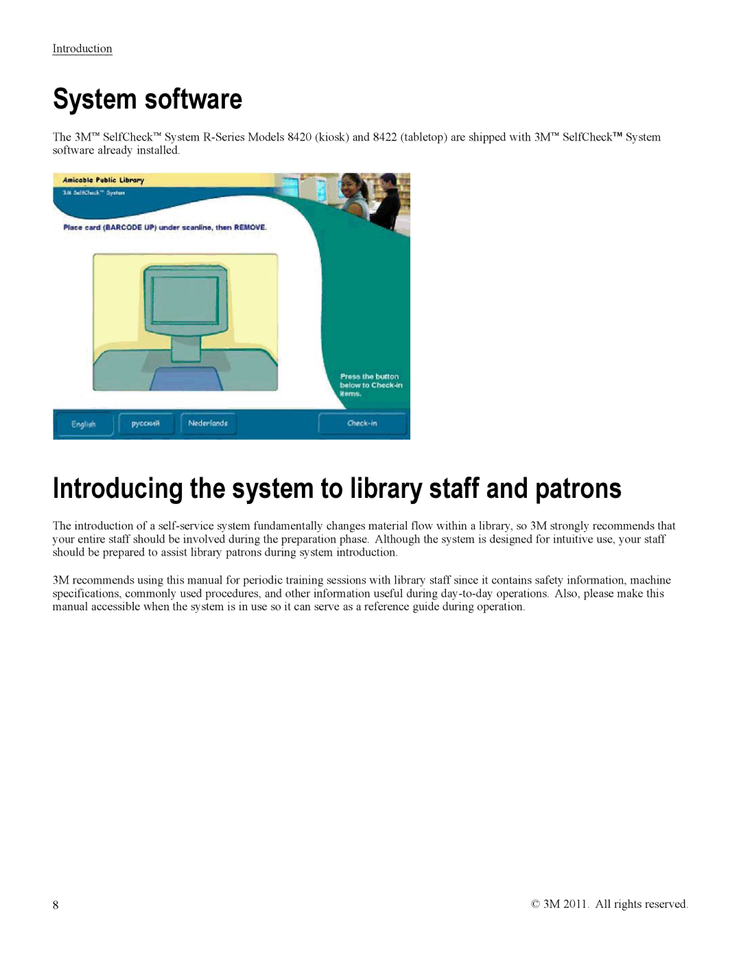 3M 8422, 8420 owner manual System software, Introducing the system to library staff and patrons 